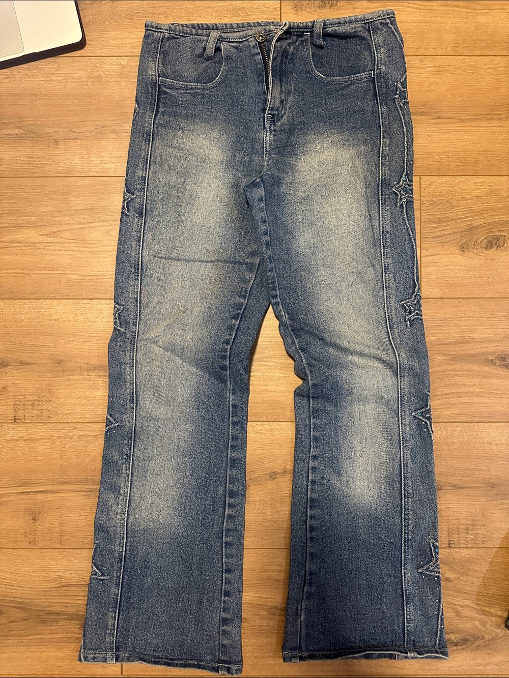 Vintage Zana Di Washed Blue Wide-Leg Jeans with Star Embroidery